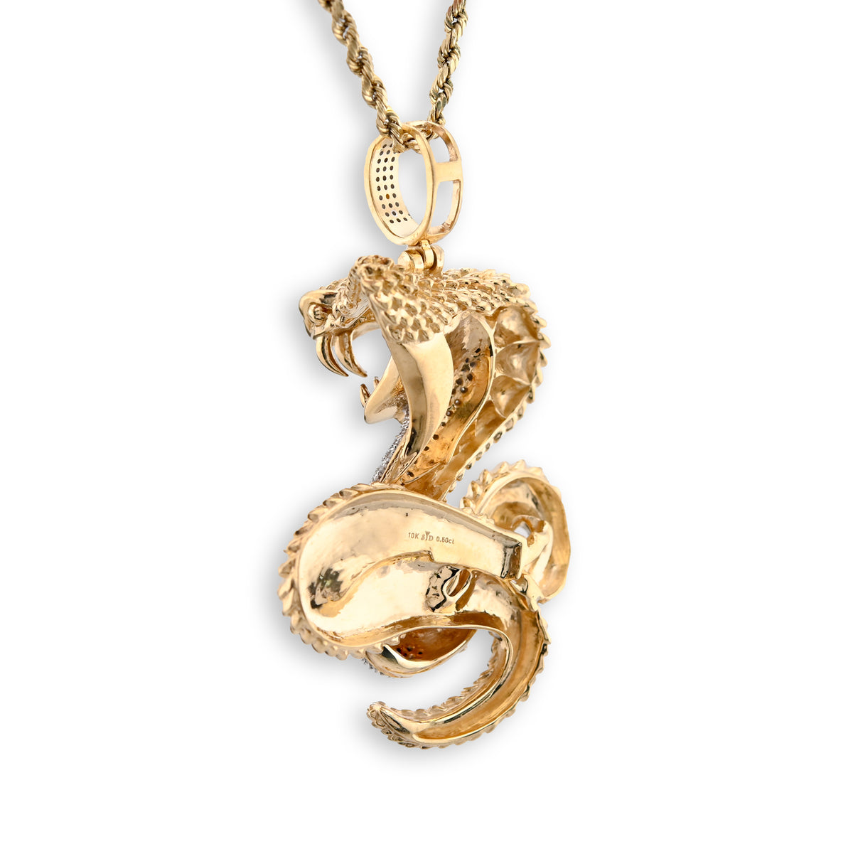 10K Yellow Gold Snake Pendant 0.50CT Natural Diamond 62.5MM 33g Men Charm — view 4