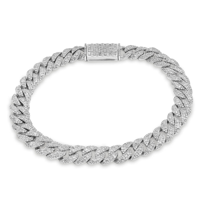 925 SS 4.6CT Natural Diamond Round/Baguette Round Cuban Link 8MM 8" Men Bracelet 26.1g — view 1