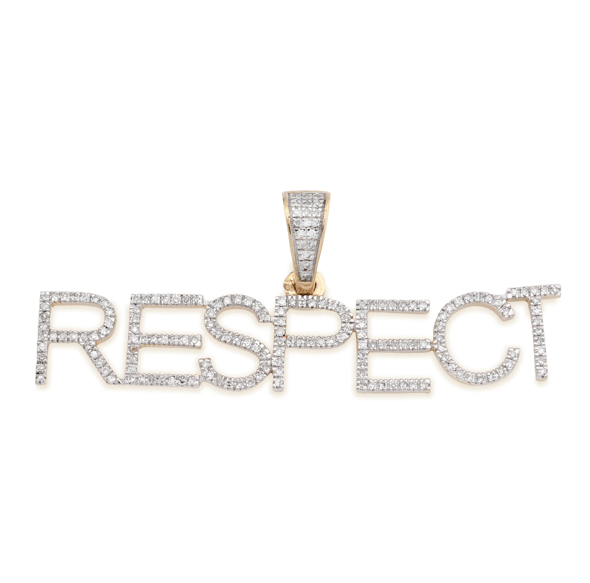 10K Yellow Gold "RESPECT" 0.38CT Natural Diamond Men Pendant Custom Charm — view 1