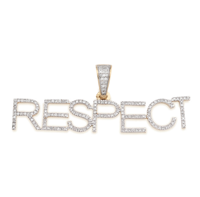 10K Yellow Gold "RESPECT" 0.38CT Natural Diamond Men Pendant Custom Charm — view 1