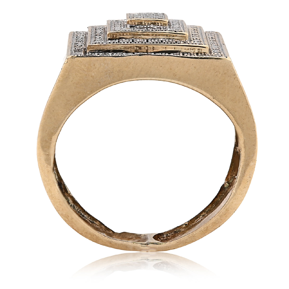 10K Yellow Gold 0.69CT Natural Diamond Multi Level Square Shape Men Pinky Ring — view 6