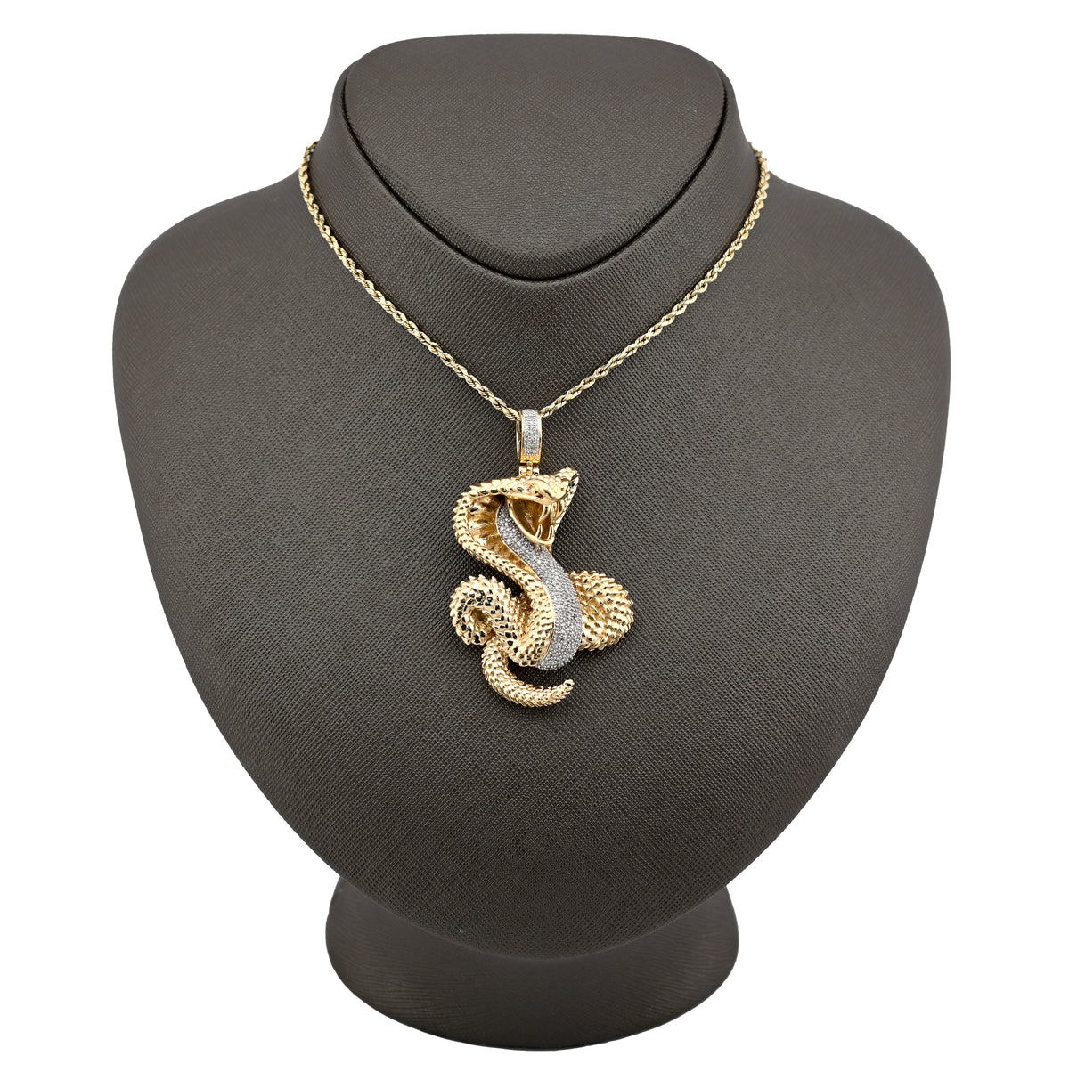 10K Yellow Gold Snake Pendant 0.50CT Natural Diamond 62.5MM 33g Men Charm — view 5