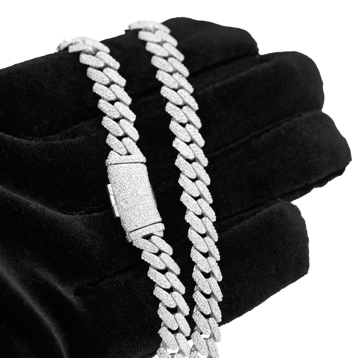 925 SS 8MM Cuban Link 8.125CT Natural Diamond 22" Chain Men Women Necklace — view 7