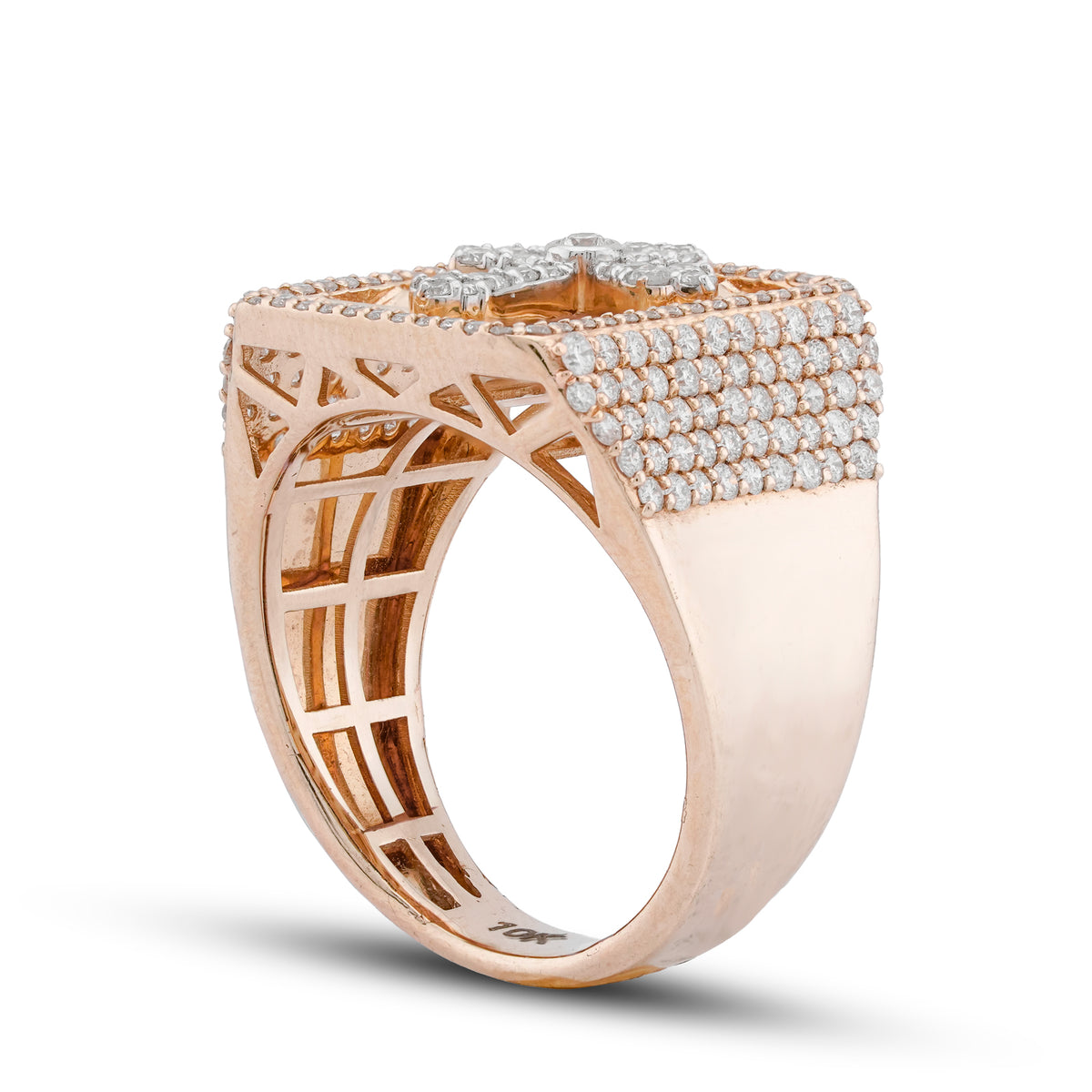 Cross Rectangular Ring 1.65CT Natural Diamond 10K Yellow Gold Men Ring