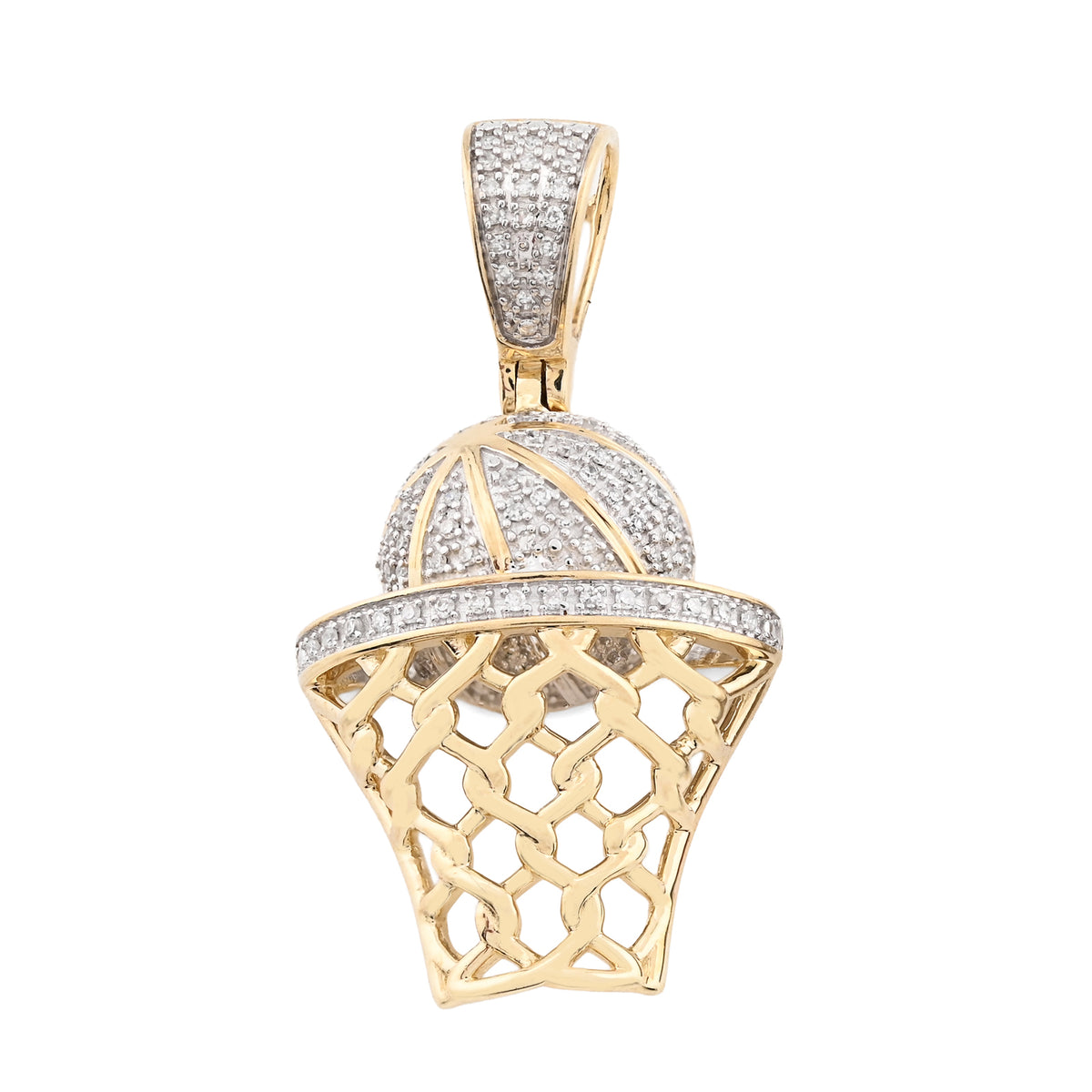 10K Yellow Gold 0.20 CT Natural Diamond Basketball & Net Charm 34.4 MM Men Pendant — view 10