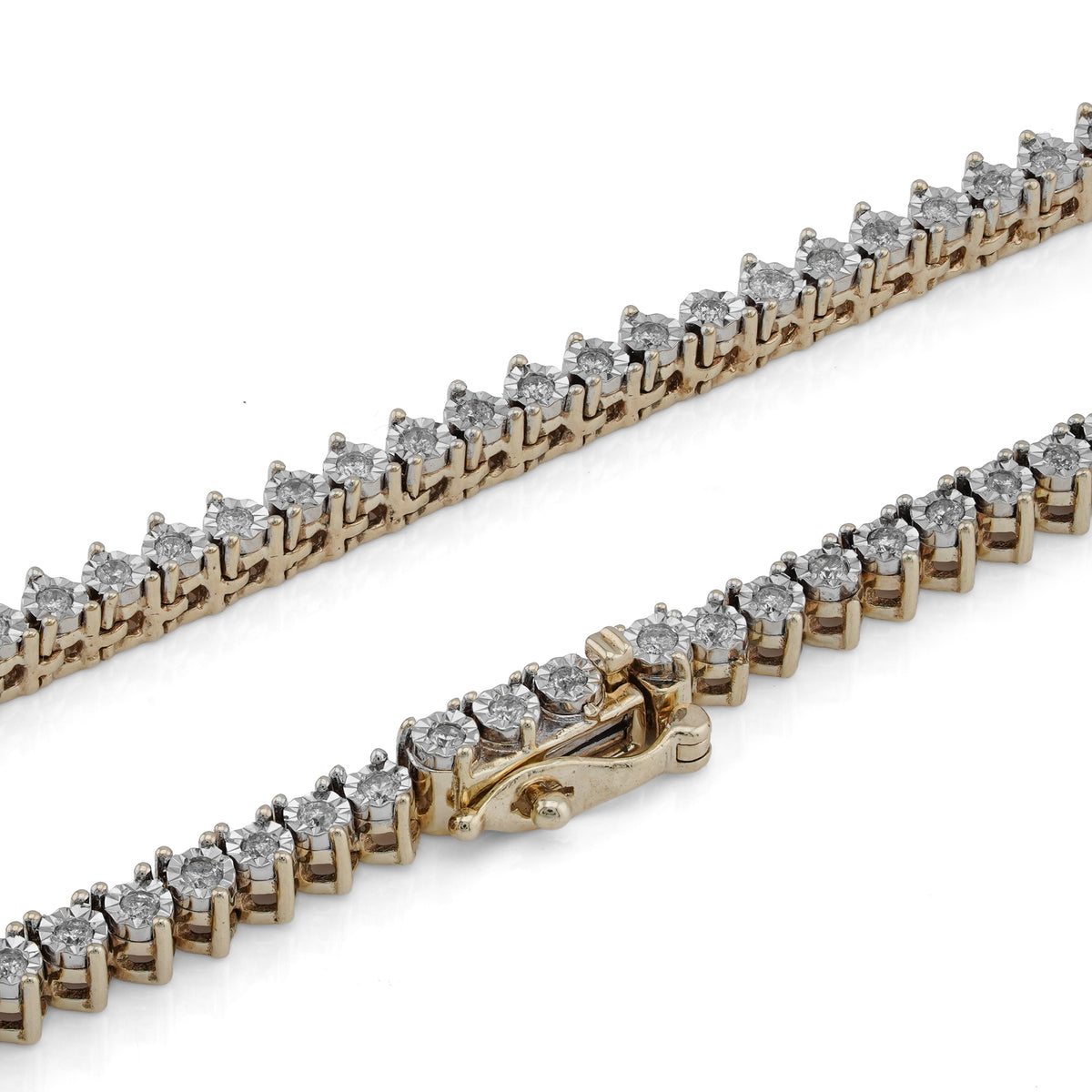 10K Yellow Gold 2CT Natural Diamond Illusion Set Tennis Chain 20" Men Women Necklace — view 4