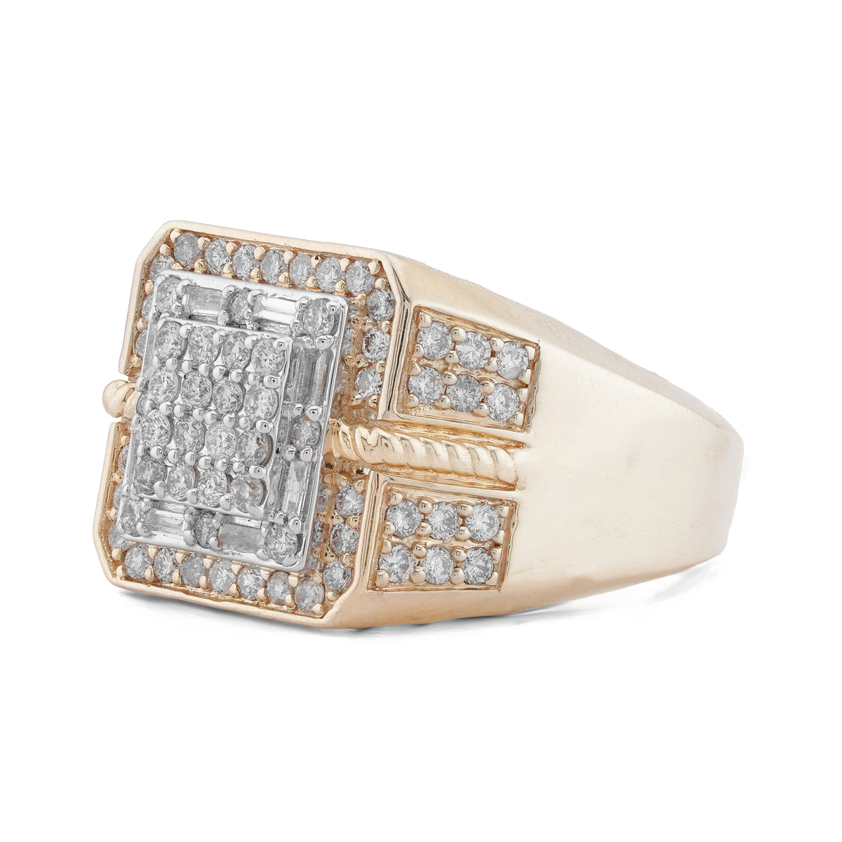 Square Shape Yellow Baguette Ring 1.25CT Natural Diamond 10K Yellow Gold Ring