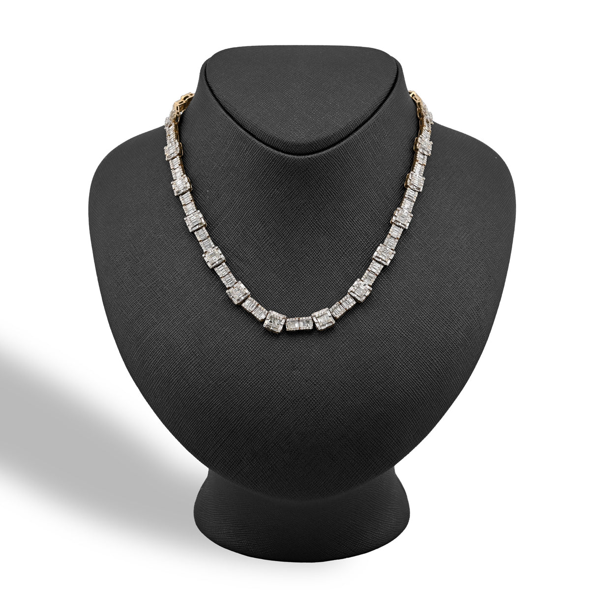 10K Yellow Gold 22CT Baguette/Round Natural Diamond Square and Rect Link Shape Mens Necklace 22" — view 3