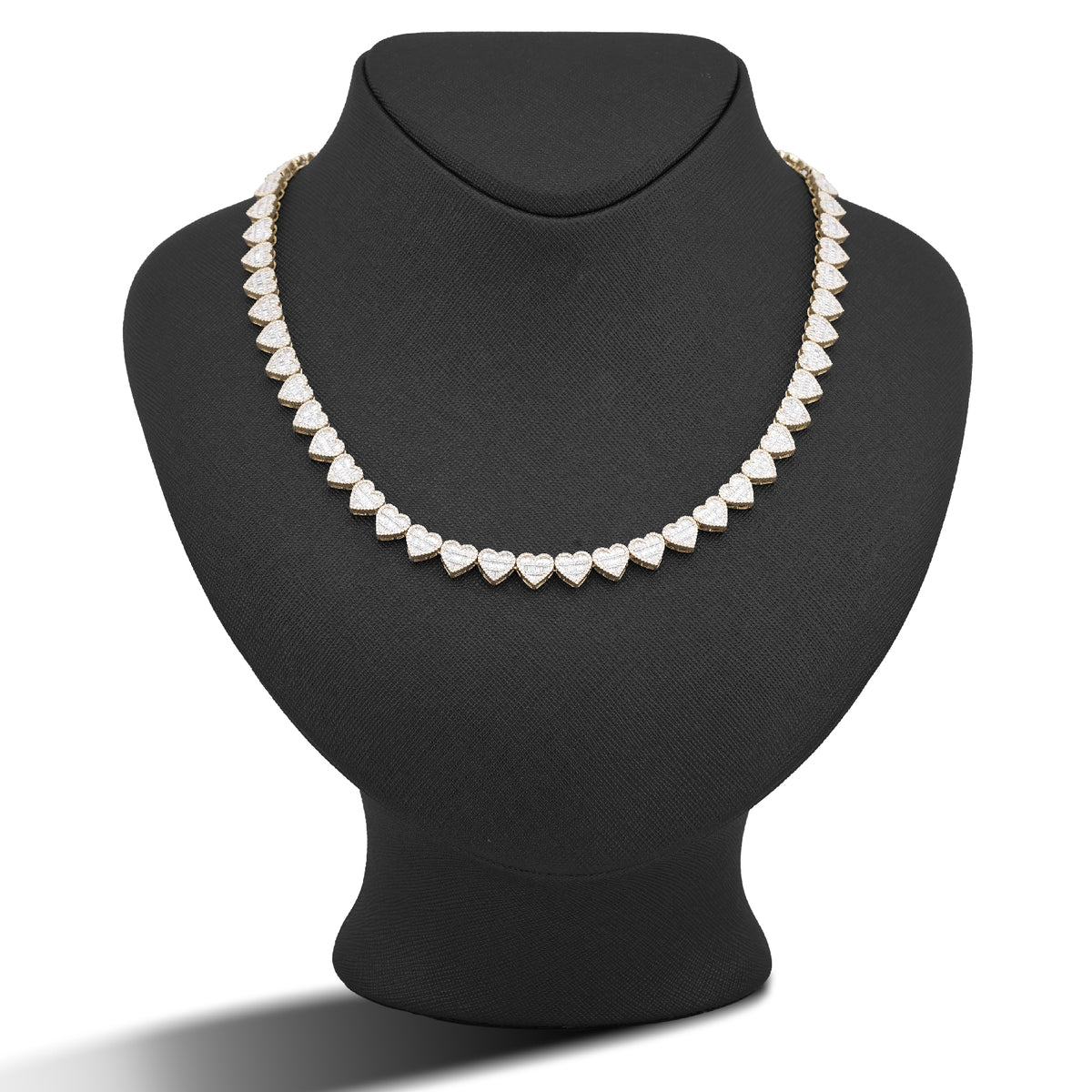 10K Yellow Gold 6.81CT Natural Diamond Heart Shape Baguette/Round 18" Women 7.5MM Necklace — view 2