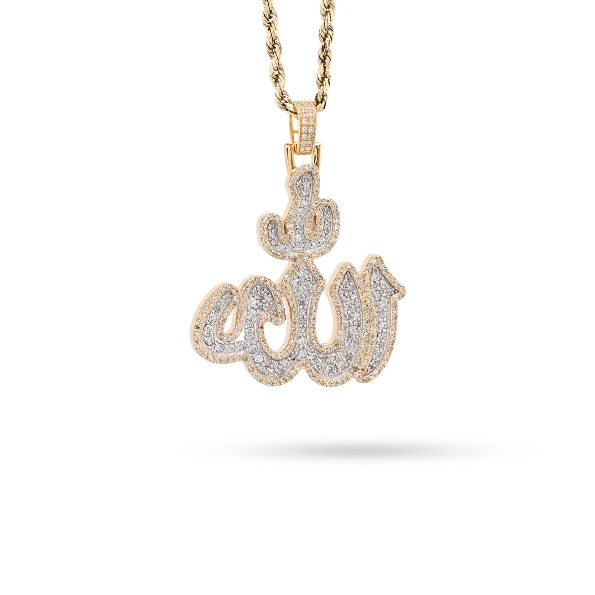 10K Yellow Gold 1.25 CT Natural Diamond Allah Religious Pendant Men Women Charm 1.75" — view 2