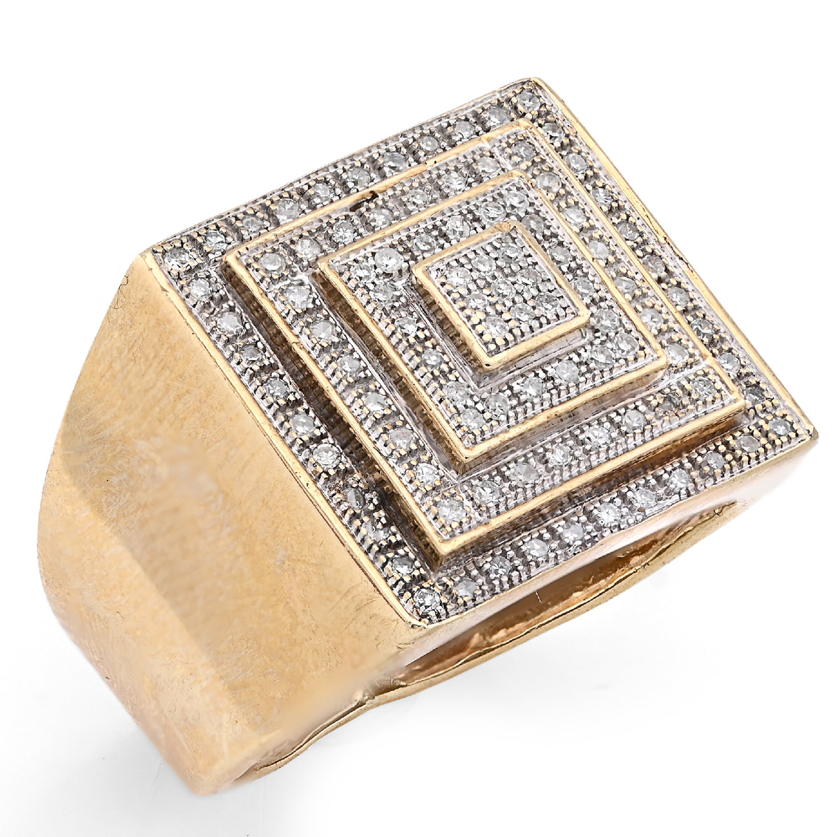 10K Yellow Gold 0.69CT Natural Diamond Multi Level Square Shape Men Pinky Ring — view 3