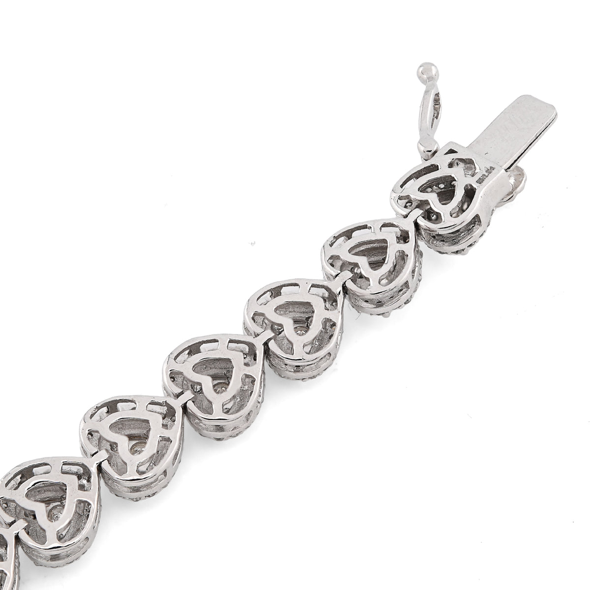10K White Gold 7MM Natural Diamond 2.1CT Women Tennis Heart Bracelet 7" 13.6g — view 8
