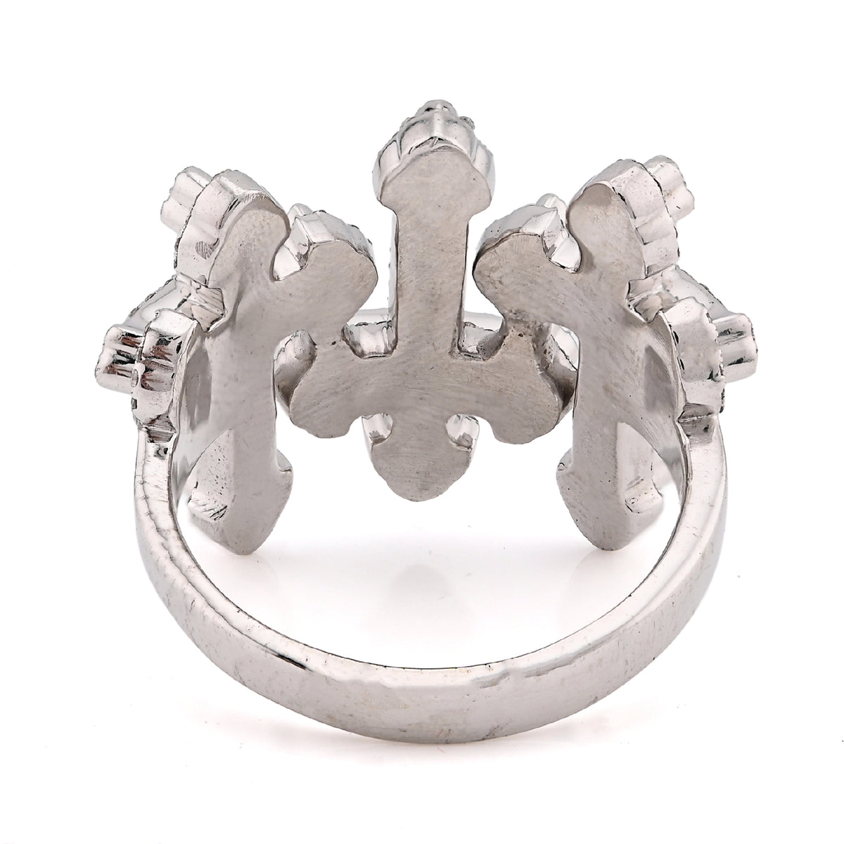 10K White Gold Three Cross 1CT Natural Diamond Men Pinky Ring — view 7