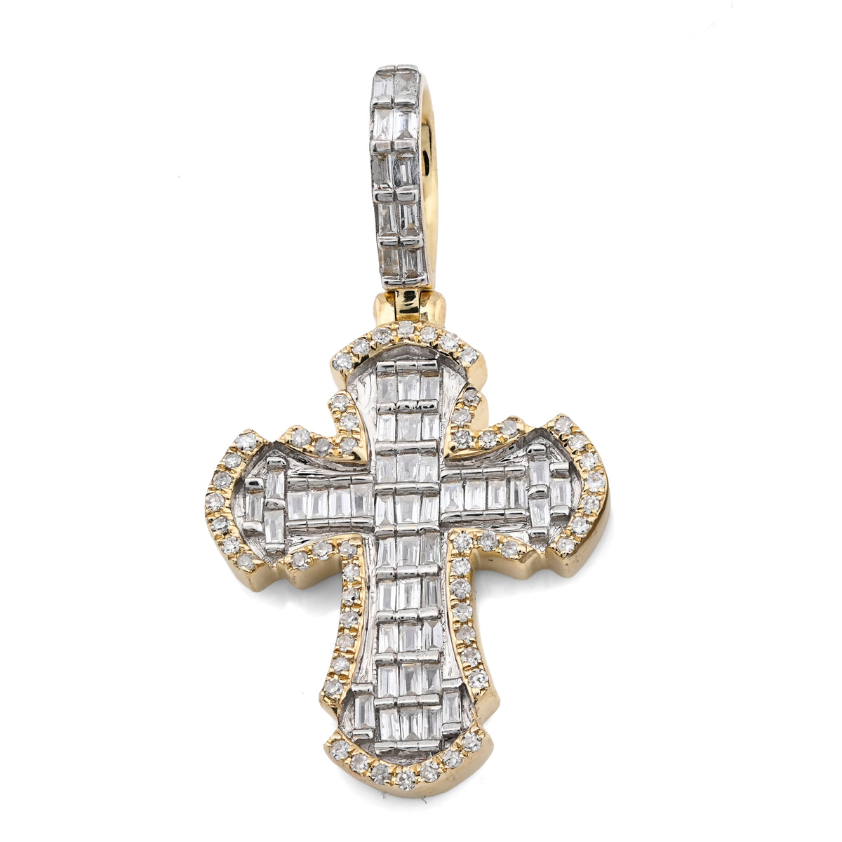 10K Yellow Gold Round & baguettes 0.43 CT natural Diamond Cross Charm 33.3 MM — view 9
