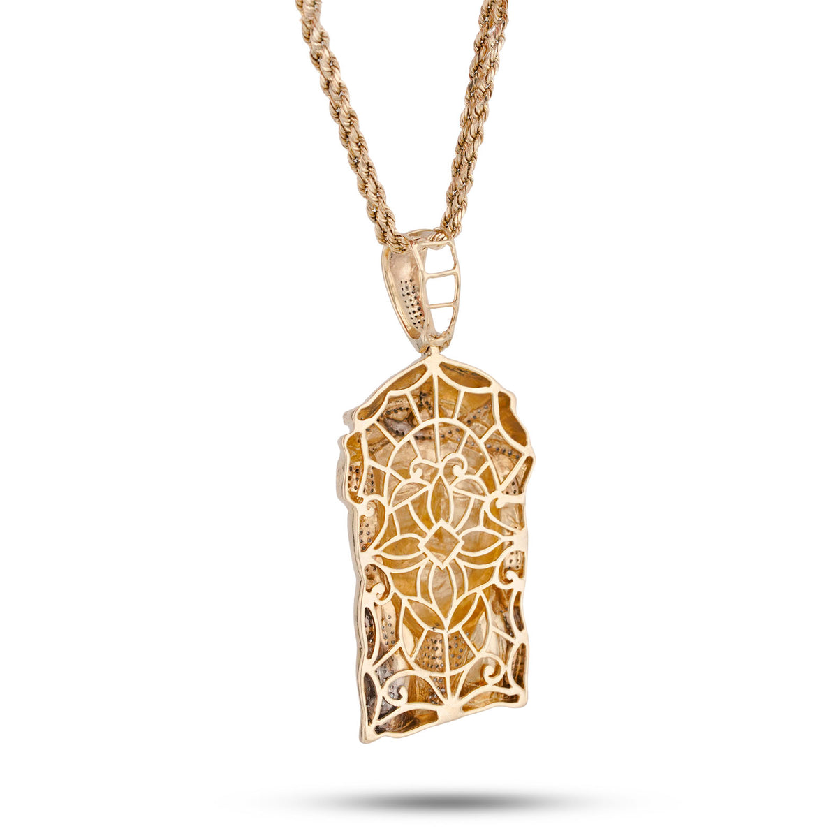 10K Yellow Gold 3CT Natural Diamond Jesus Head Men Charm — view 3