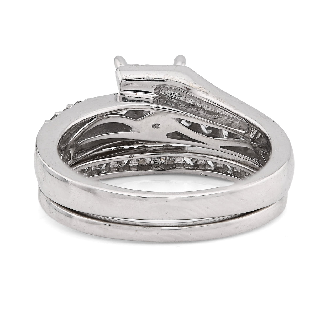 14K White Gold 1CT Natural Diamond Princess Cut/Round Square Women Ring Wedding Band — view 3
