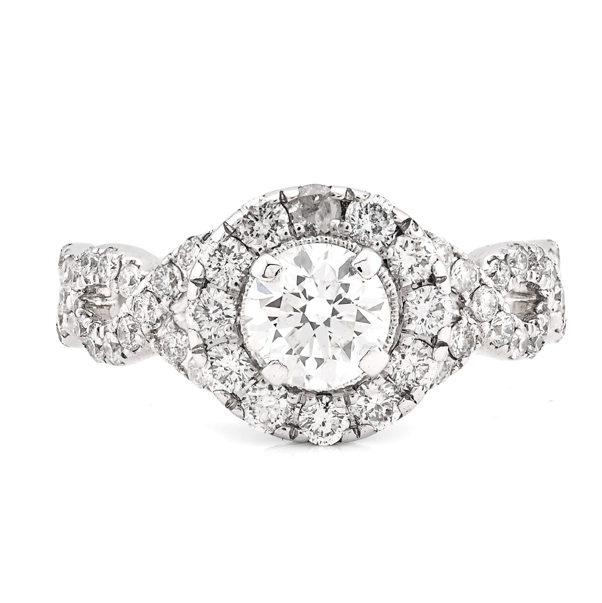 14K White Gold Women 2CT Round Solitaire Natural Diamond Infinity link Wedding Ring — view 1