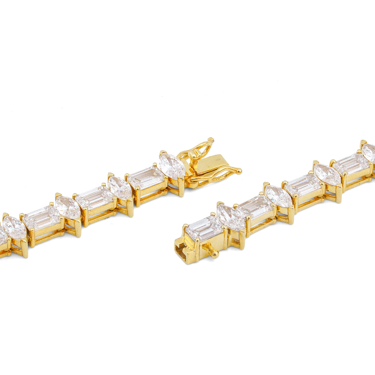 10K Yellow Gold 80CT 75 Pointer Emerald/Marquise Solitaire Lab Diamond 24" Men Women Tennis Chain — view 4