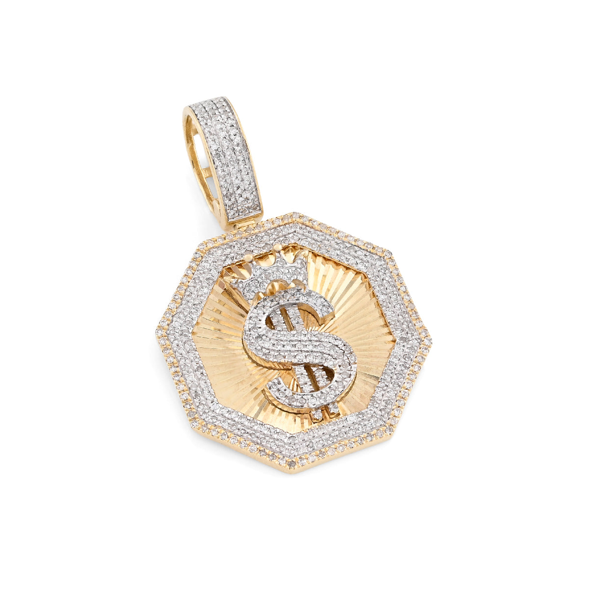 10K Yellow Gold 0.42CT Natural Diamond "$" Dollar Charm Men Pendant — view 6