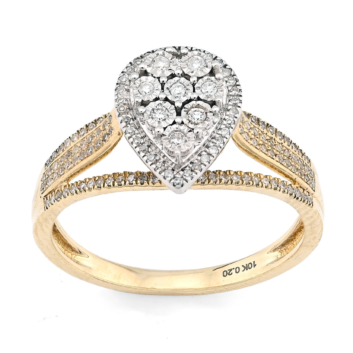 10K Yellow Gold 0.20CT Natural Diamond Teardrop Shape Illusion Women Ring — view 2