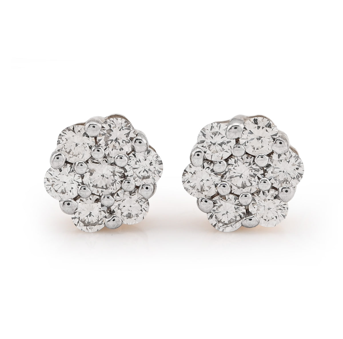 10K Yellow Gold Flower Cluster Stud 0.75CT Natural Diamond Women Men Earrings — view 1