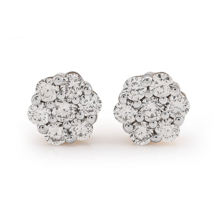 10K Yellow Gold Flower Cluster Stud 0.75CT Natural Diamond Women Men Earrings — view 1