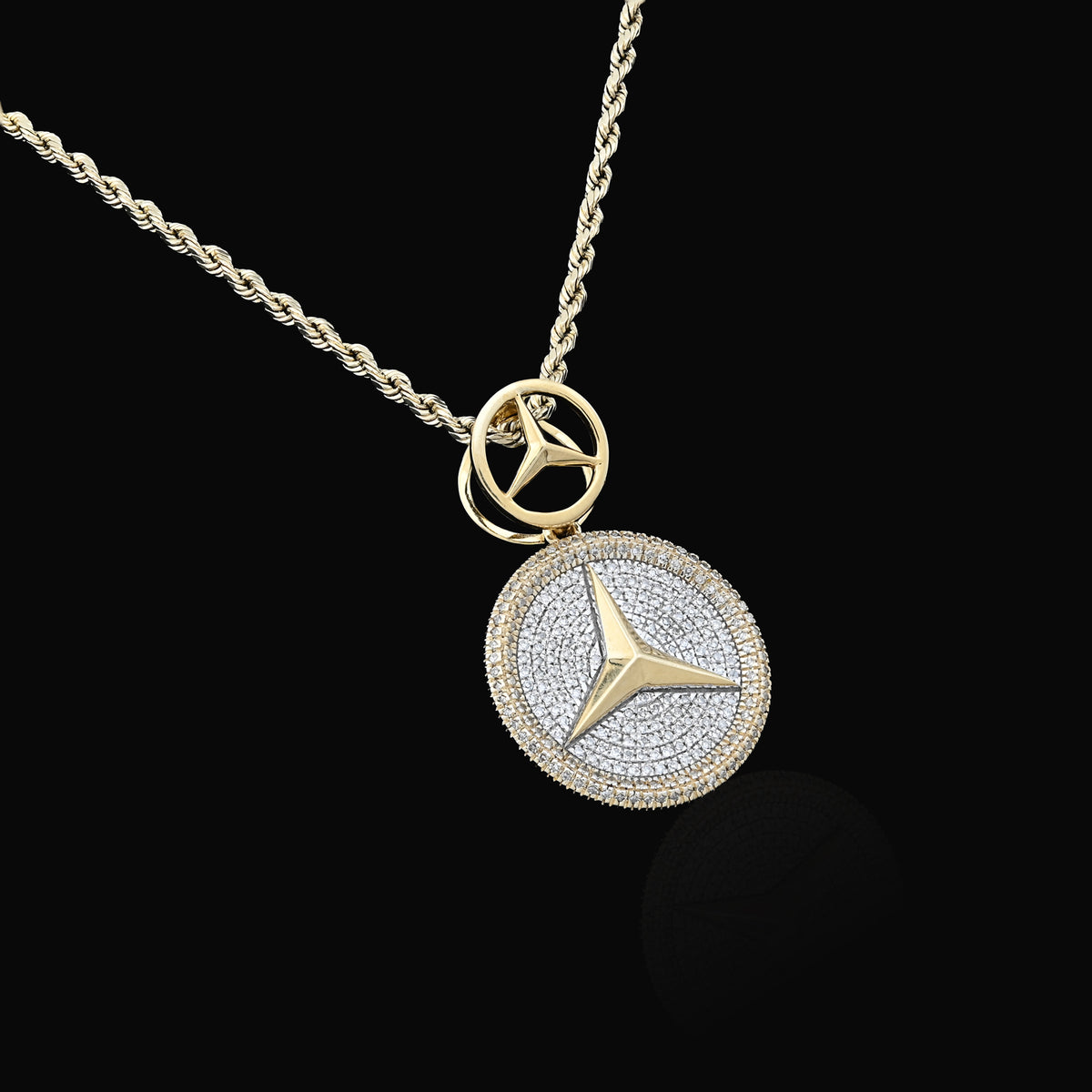 10K yellow Gold 0.63 CT Natural Diamond Mercedes Symbol Charm men Pendant 33.4MM — view 7