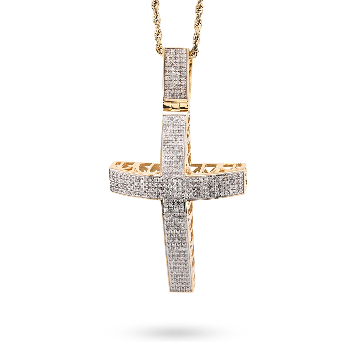 10K Yellow Gold 1.45 CT Natural Diamond Religious Cross Pendant Men Charm — view 4