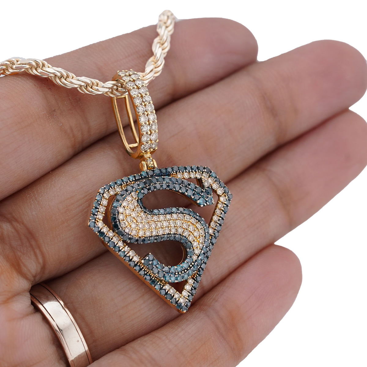 10K Yellow Gold Superman logo Natural Diamond 2CT Men Women Charm Pendant — view 6