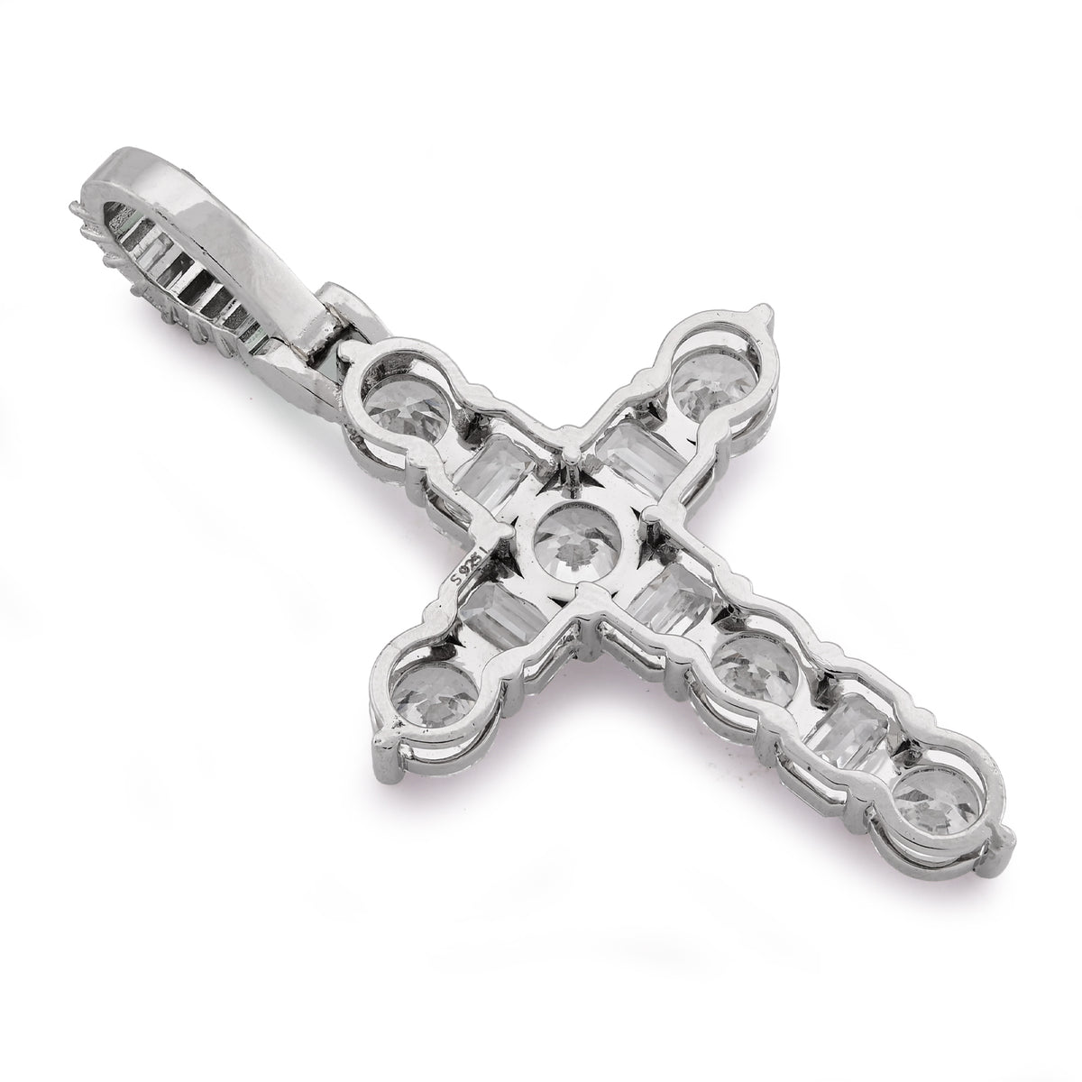50 Pointer Cross Pendant 12.16CT Lab Diamond Round/Emerald Solitaires Charm — view 9