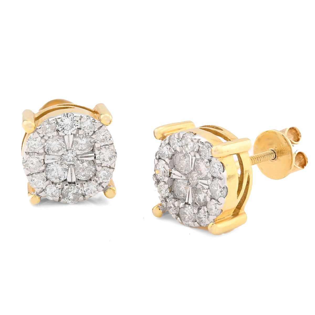 10K Yellow Gold 1.21CT Natural Diamond Halo Cluster Earrings Men Women Studs — view 2