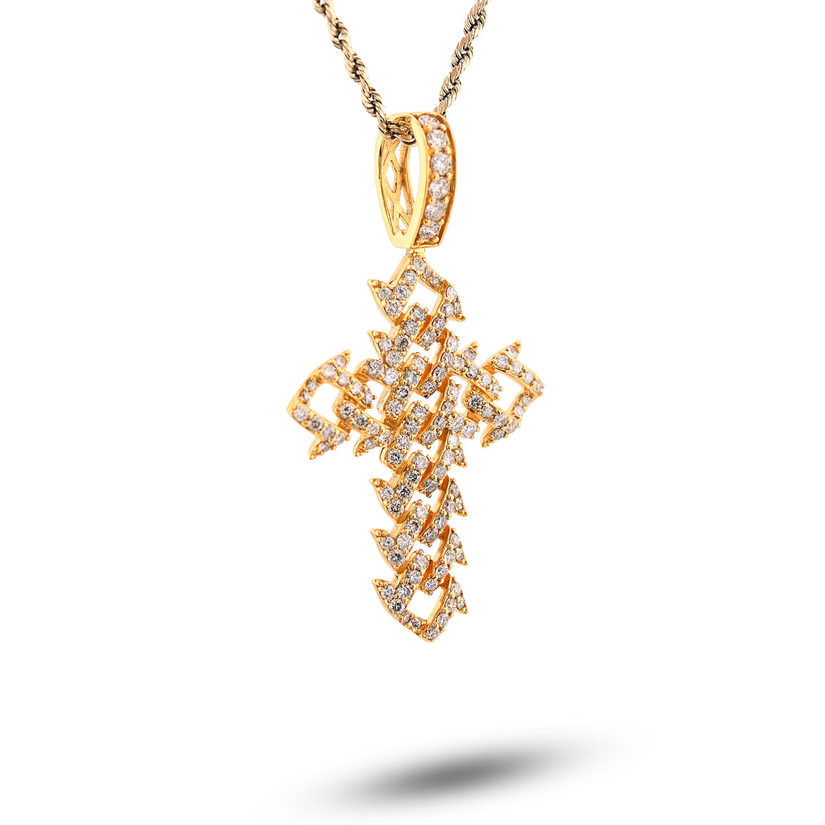 10K Yellow Gold Cuban Link Religious Cross 2.5Ct Natural Diamond Men Charm 2.25" Pendant — view 2