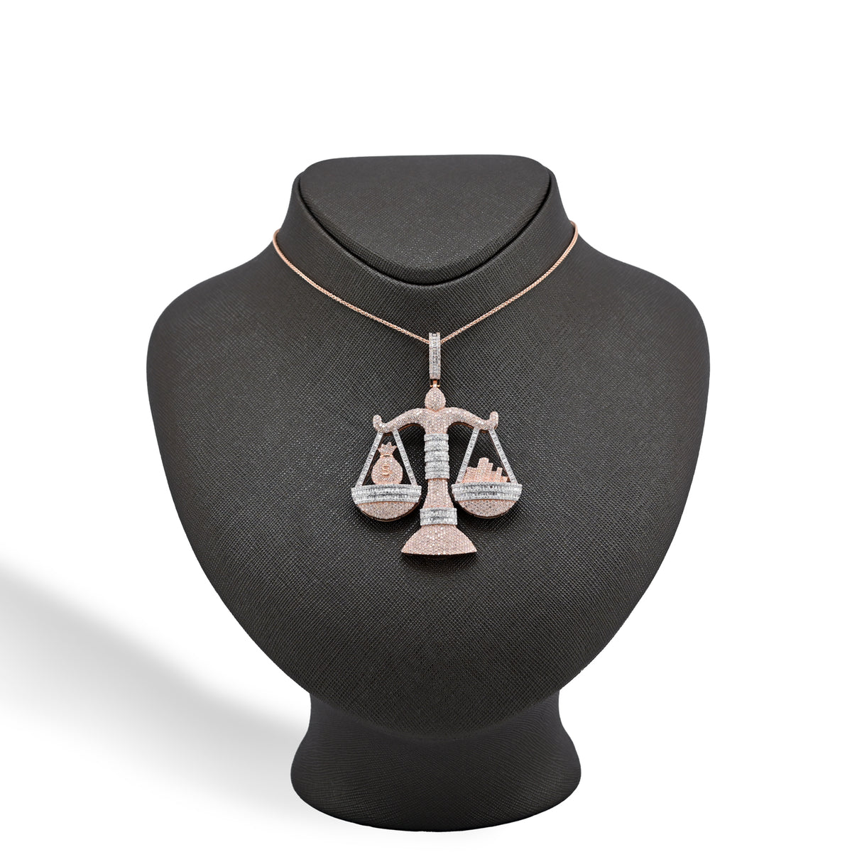 10K Rose Gold 5.17 CT Natural Diamond Libra Scale Pendant Men's Charm — view 4