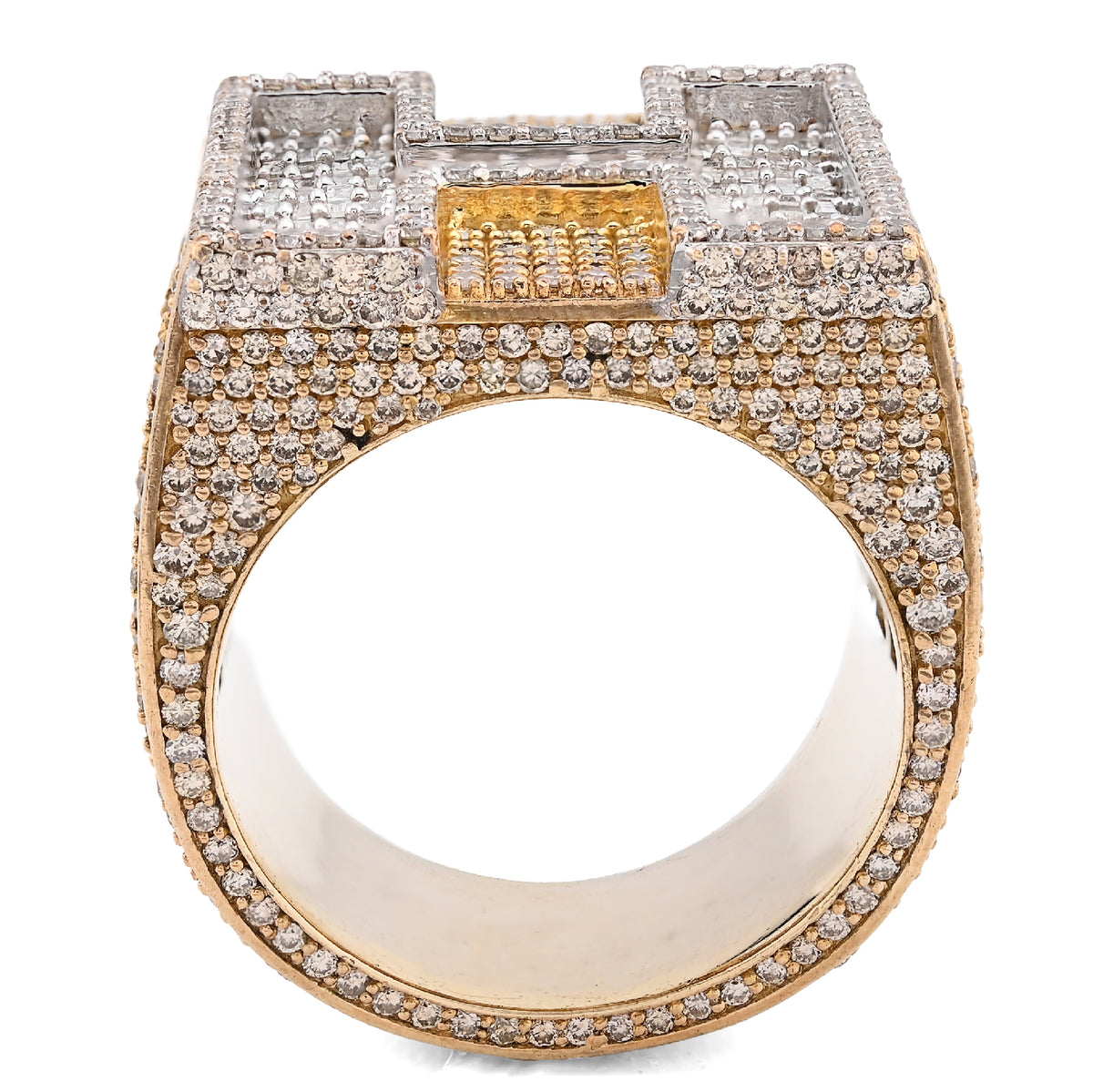 10K Yellow Gold 15.74CT Natural Diamond "H" Initial Men Ring 1.15" Wide 36.5g — view 6