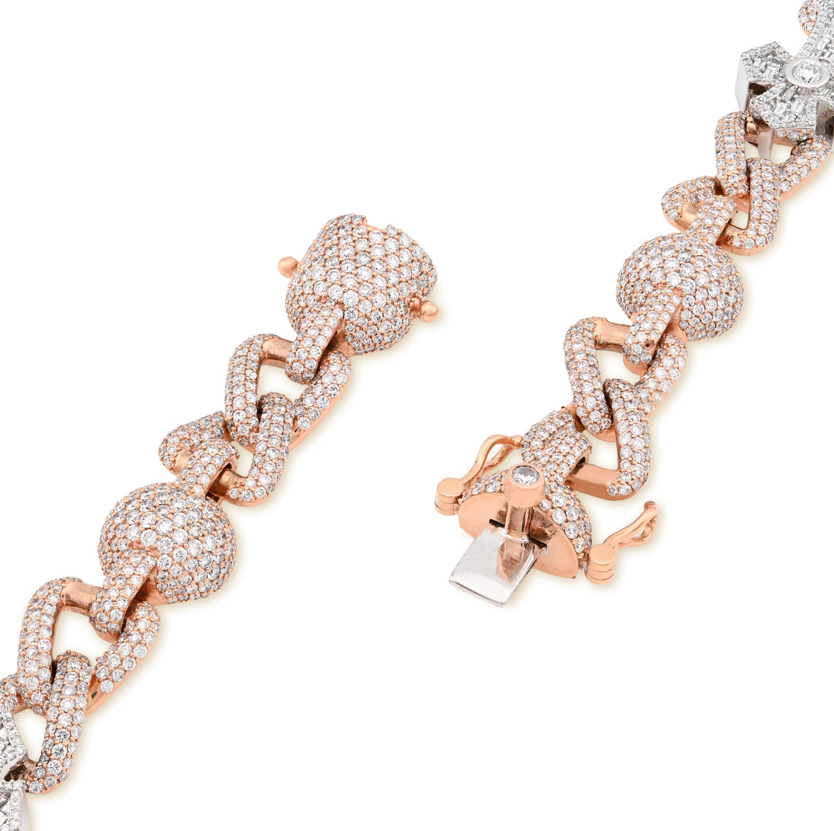 10K Rose/White Gold 2 Tone 28CT Natural Diamond ROund/Baguette Cross & Infinity Link Chain 22" Necklace — view 3