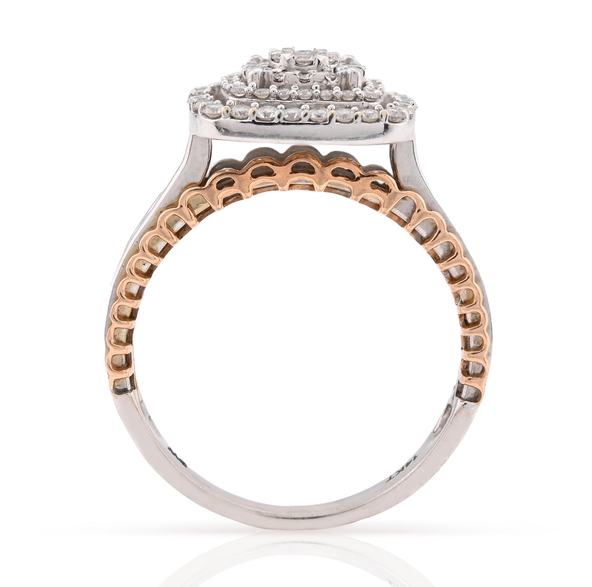 14K Rose/White Gold 2.65CT Natural Diamond Square Shape Cluster Flower Women RIng — view 4
