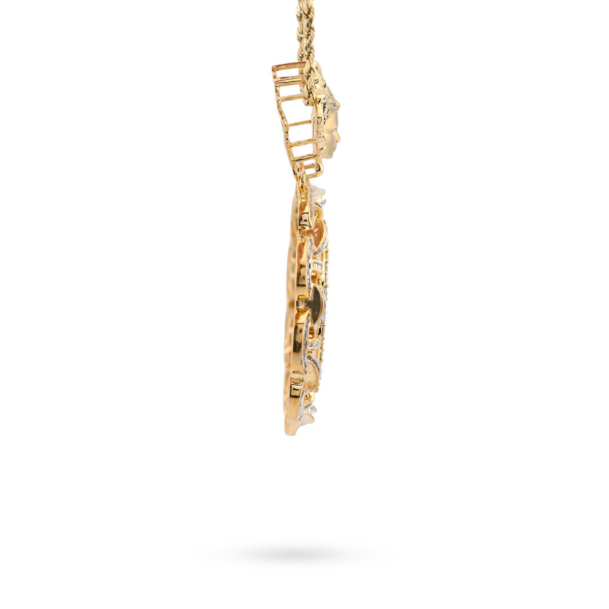 10K Yellow Gold Baguette Cuban Link Medusa 4.18CT Natural Diamond Memory Picture Pendant Men Women Charm — view 9