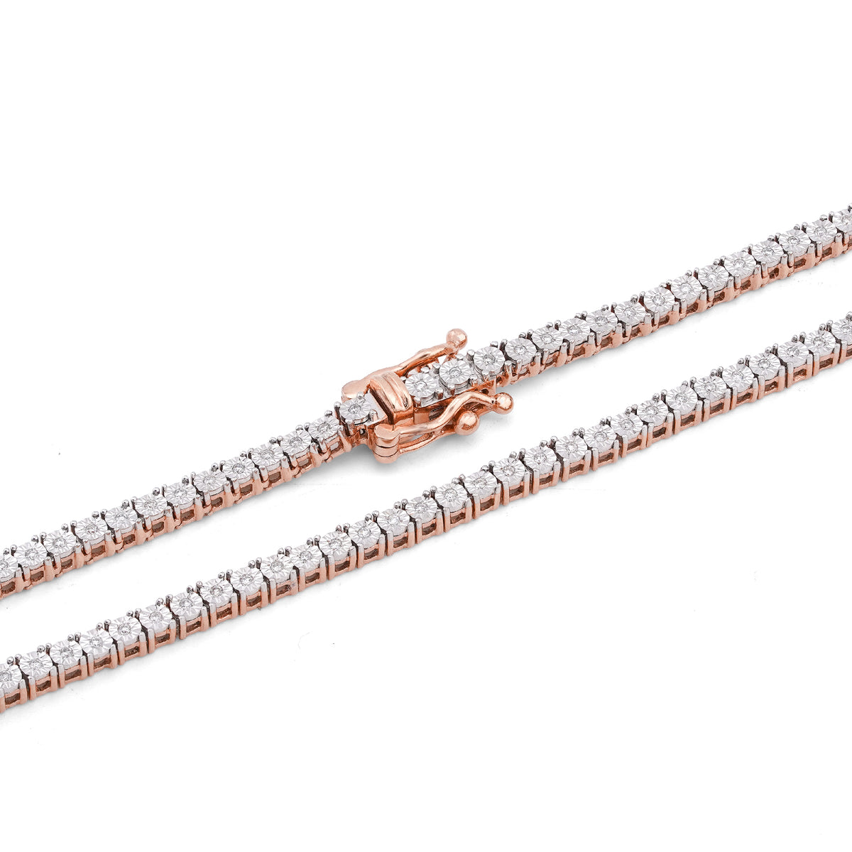10K Rose Gold 0.78CT Natural Diamond 2.5MM Illusion Tennis Chain 18" Men Women Necklace — view 4