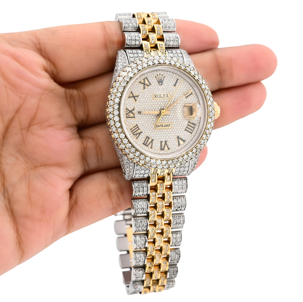 Rolex 36MM DateJust 15.75CT Natural Diamond Bussdown Roman Numeral Dial Jubilee Band 2 Tone Yellow Watch — view 8