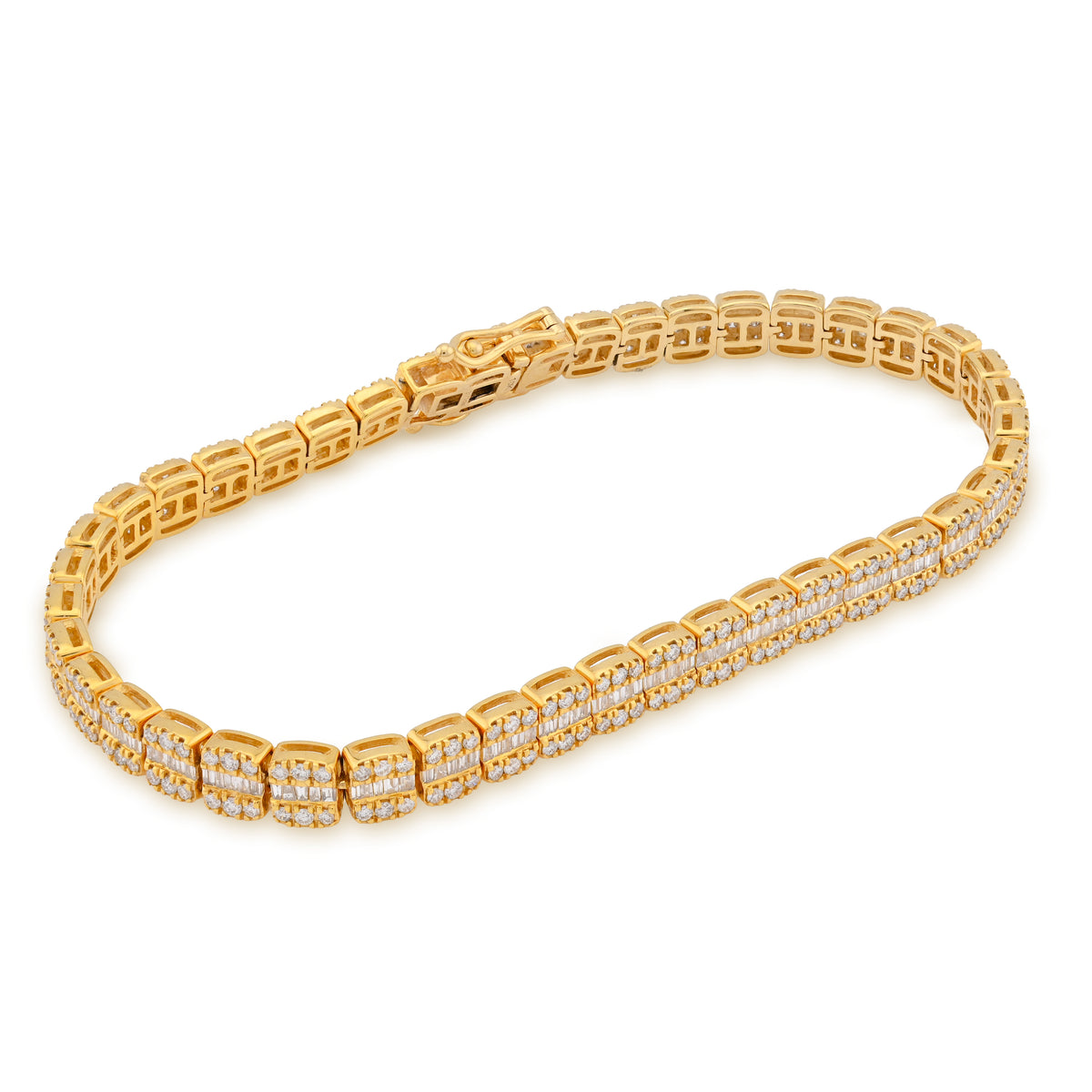 10K Yellow Gold 3.71CT natural Diamond Round/Baguette 5MM Tennis Bracelet 8" Men Women Bracelet — view 7
