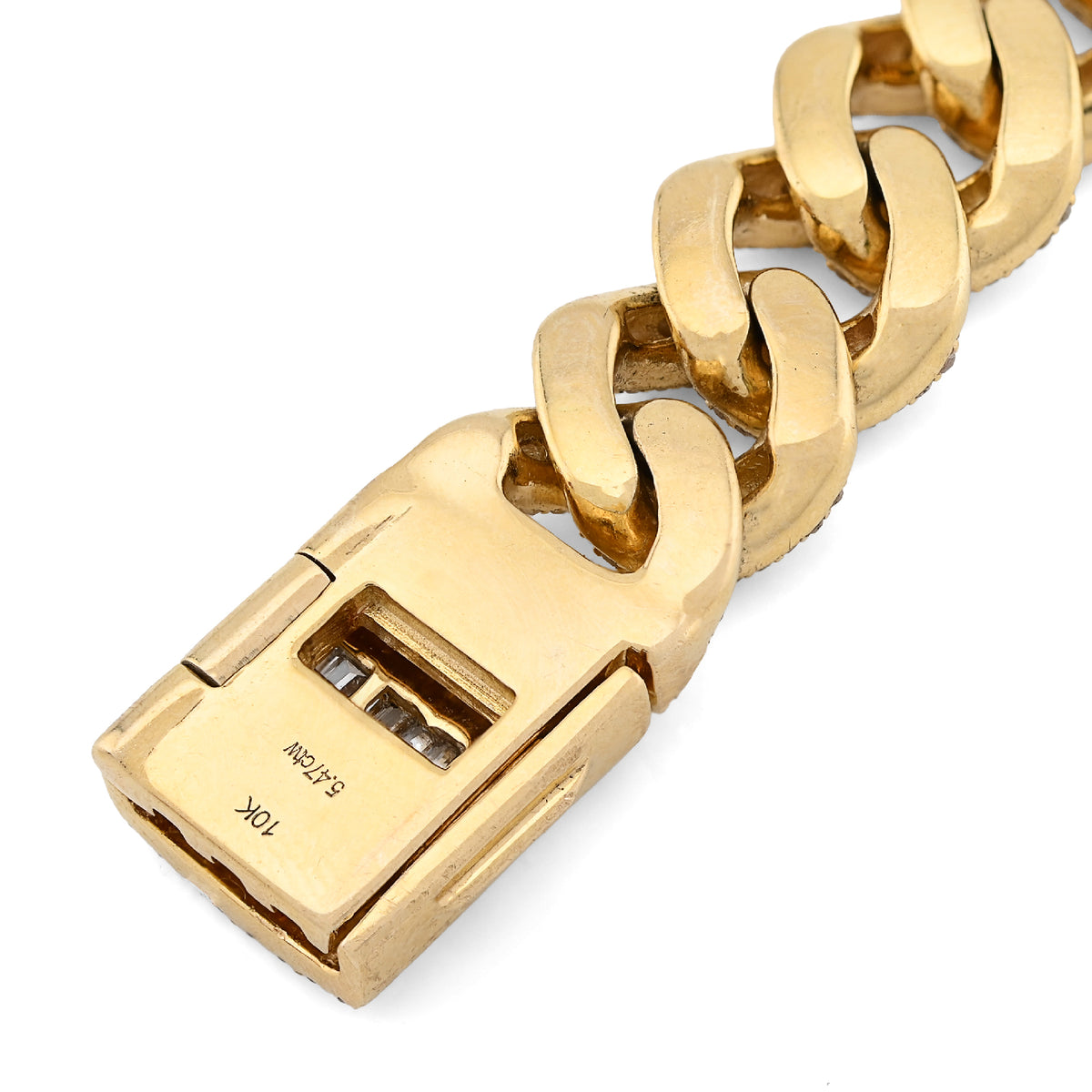 10K Yellow Gold 10MM Natural Diamond 5.47CT Round/Baguette Cuban Link Bracelet 8" Men 41.4g  — view 5