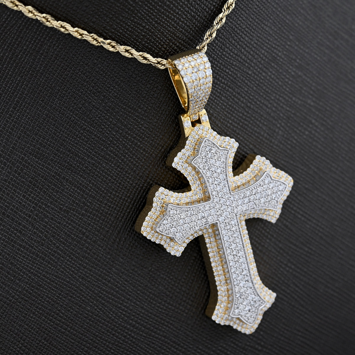 10K Yellow & White Gold 5 CT Natural Diamond Religious Cross Pendant Men Women Charm — view 4
