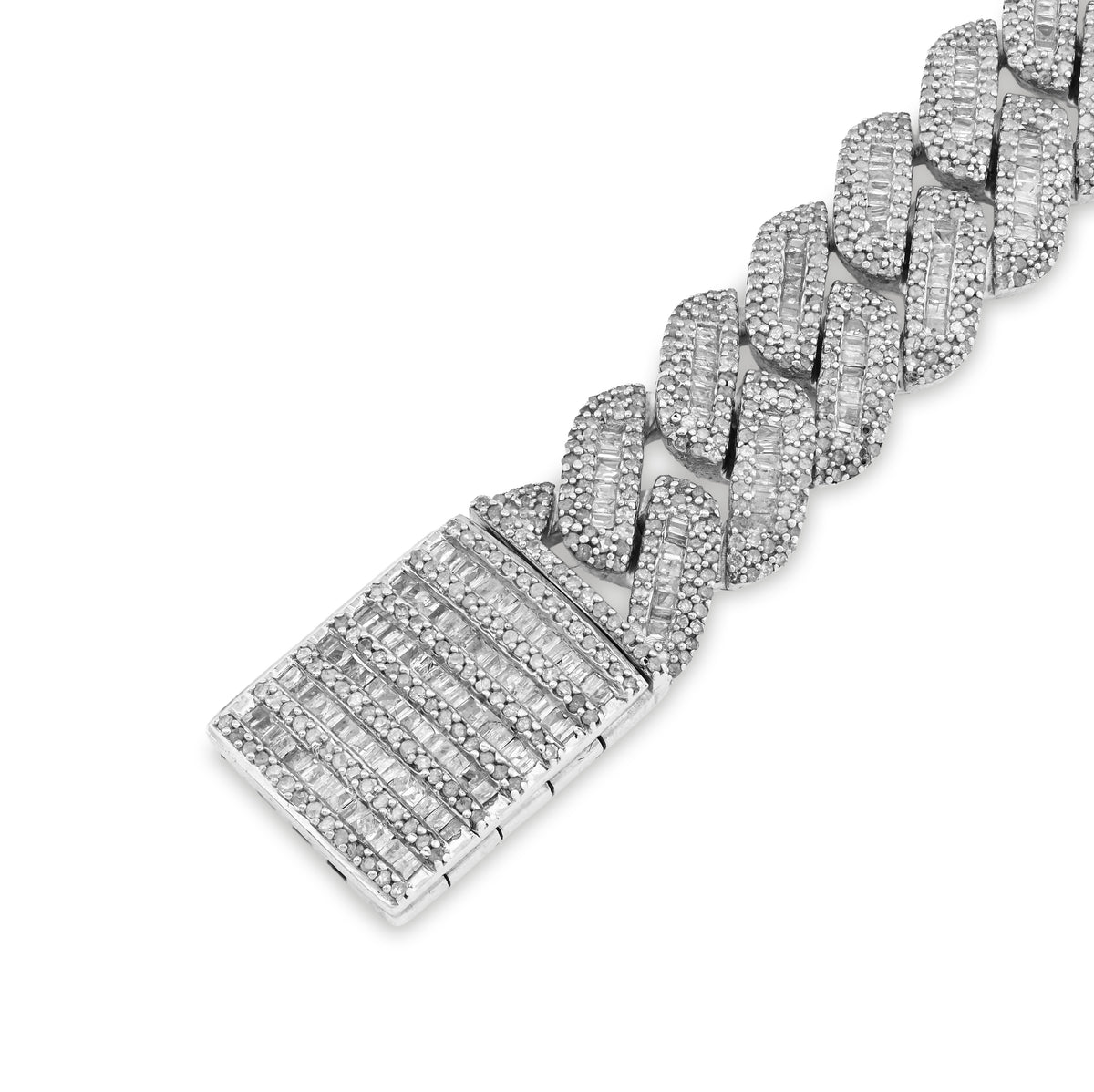 925 SS 9CT Natural Diamond Round/Baguette 12.5MM 8" Cuban Link Men Bracelet 45.7g — view 2