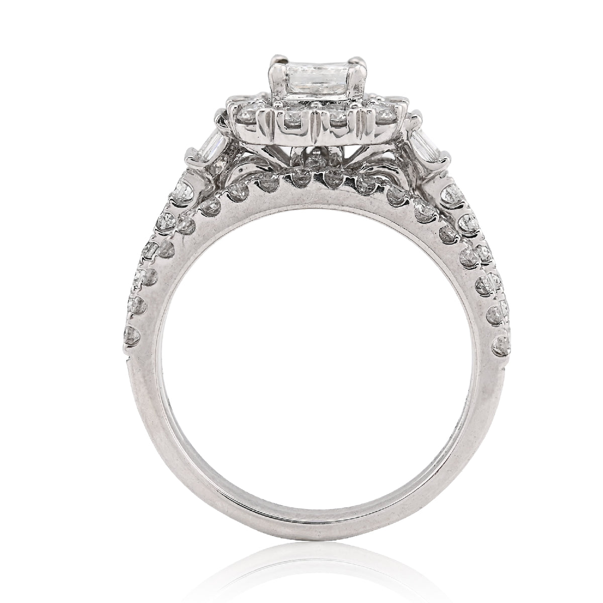 14K White Gold 1.50CT Solitaire/Baguette Natural Diamond Square Women Wedding Ring — view 4