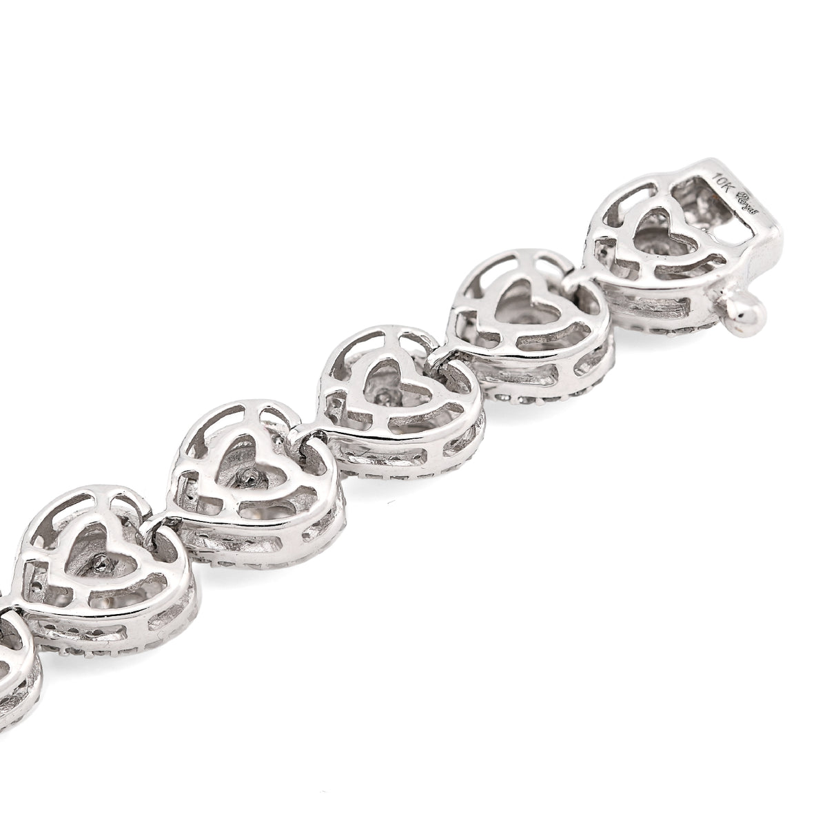 10K White Gold 7MM Natural Diamond 2.1CT Women Tennis Heart Bracelet 7" 13.6g — view 4