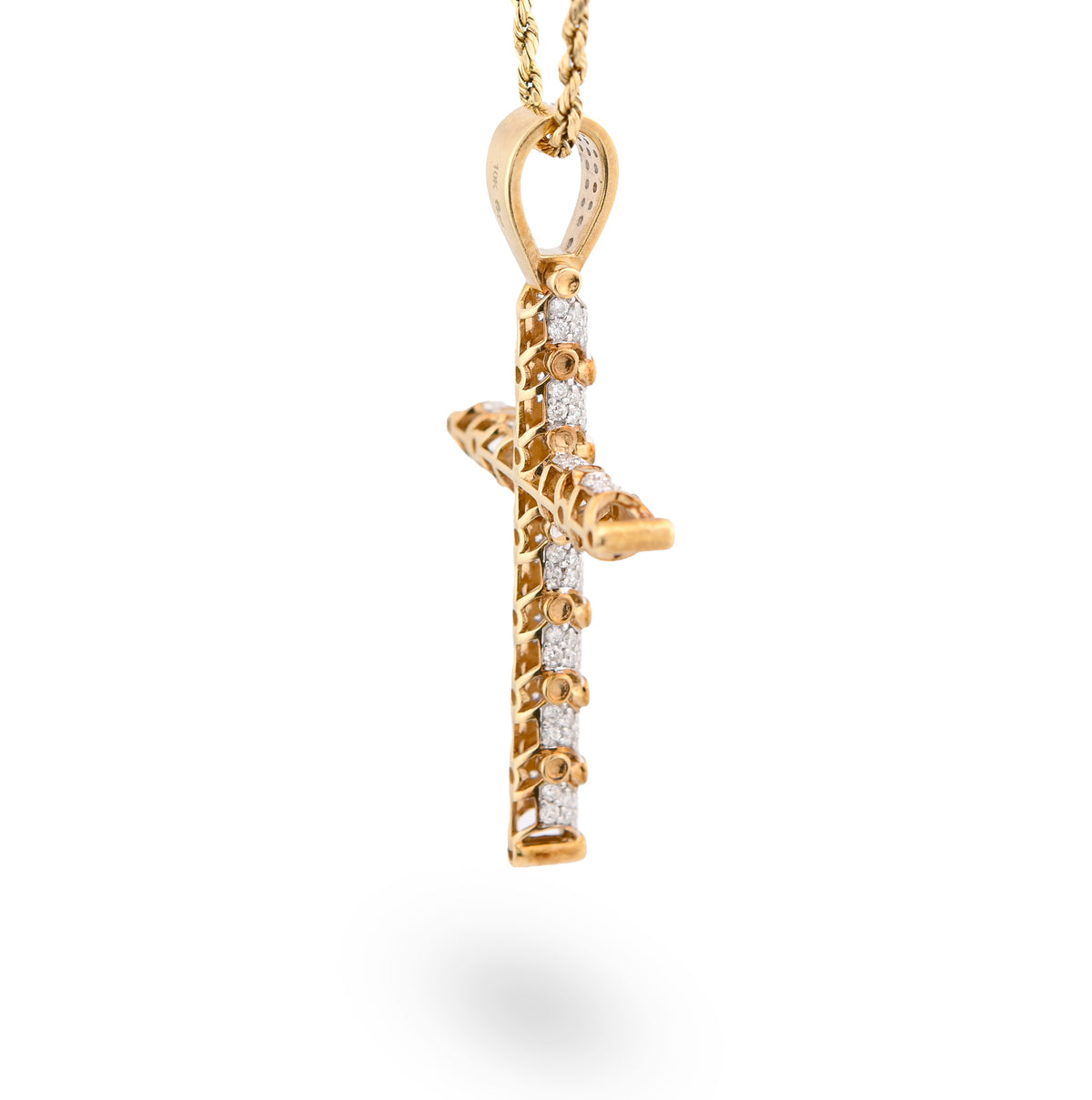 10K Yellow Gold Snake Link Cross Pendant 2.8CT Natural Diamond Religious Men Women Charm — view 5