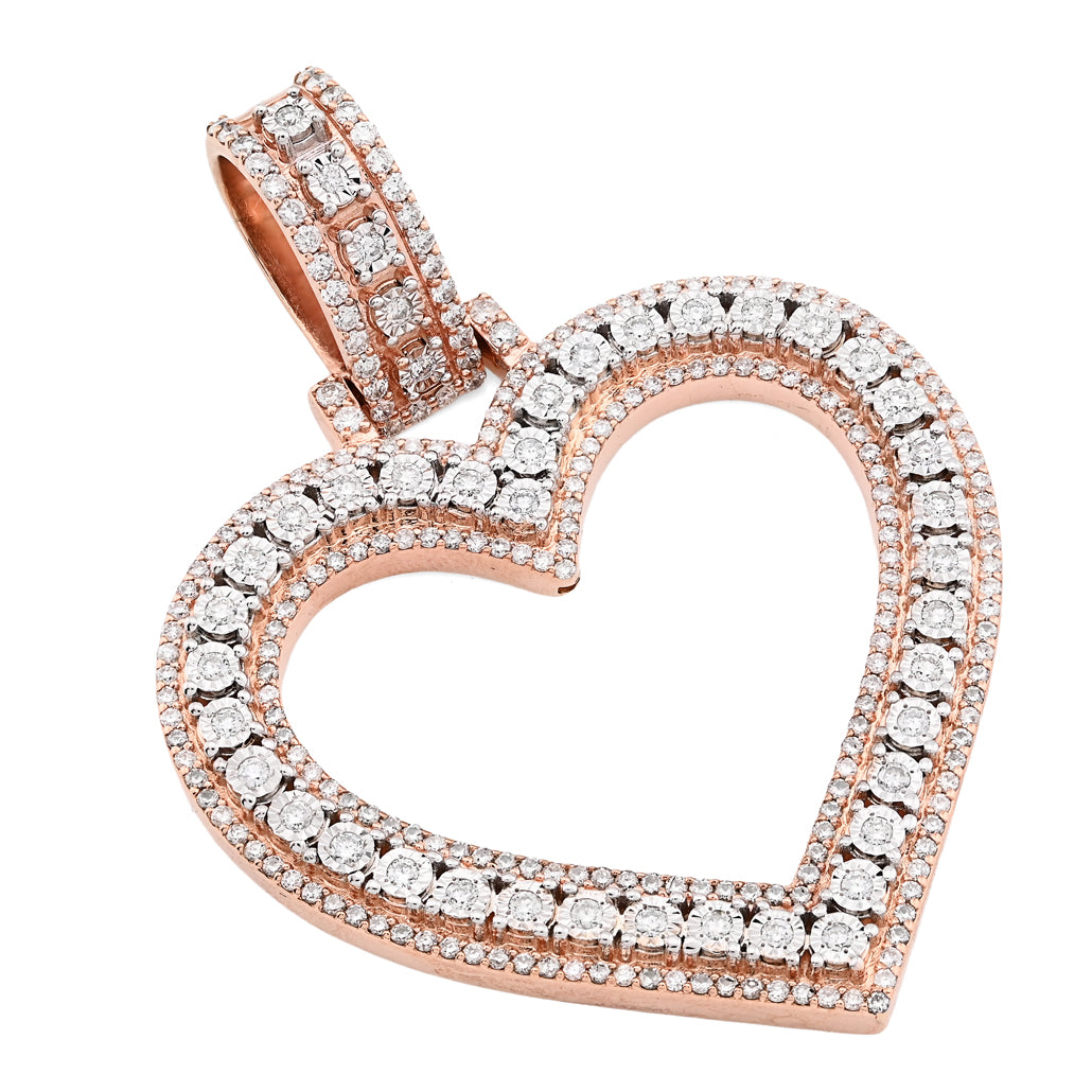 10K Rose Gold 1.5 CT Natural Diamond Heart Shape Pendant Illusion 54.7 MM Women Charm 19.8 g — view 7