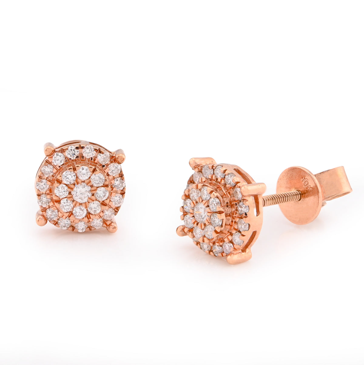 10K Rose Gold 0.44CT Round Natural Diamond Flower Cluster Halo Earrings Men Women Studs — view 3