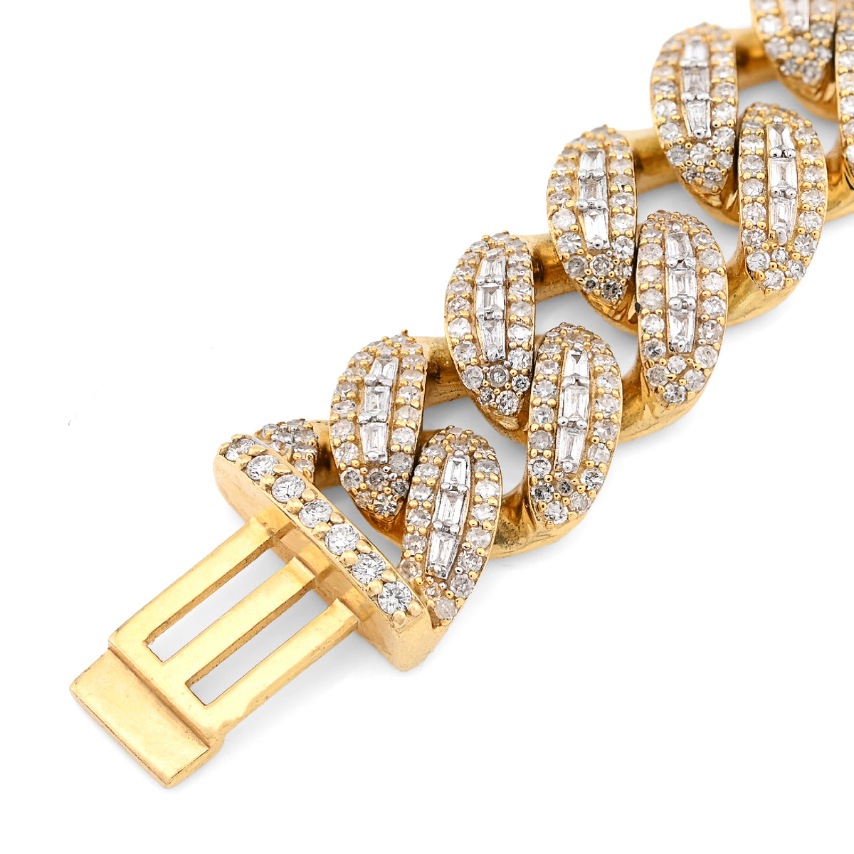 10K Yellow Gold 10MM Natural Diamond 5.47CT Round/Baguette Cuban Link Bracelet 8" Men 41.4g  — view 7