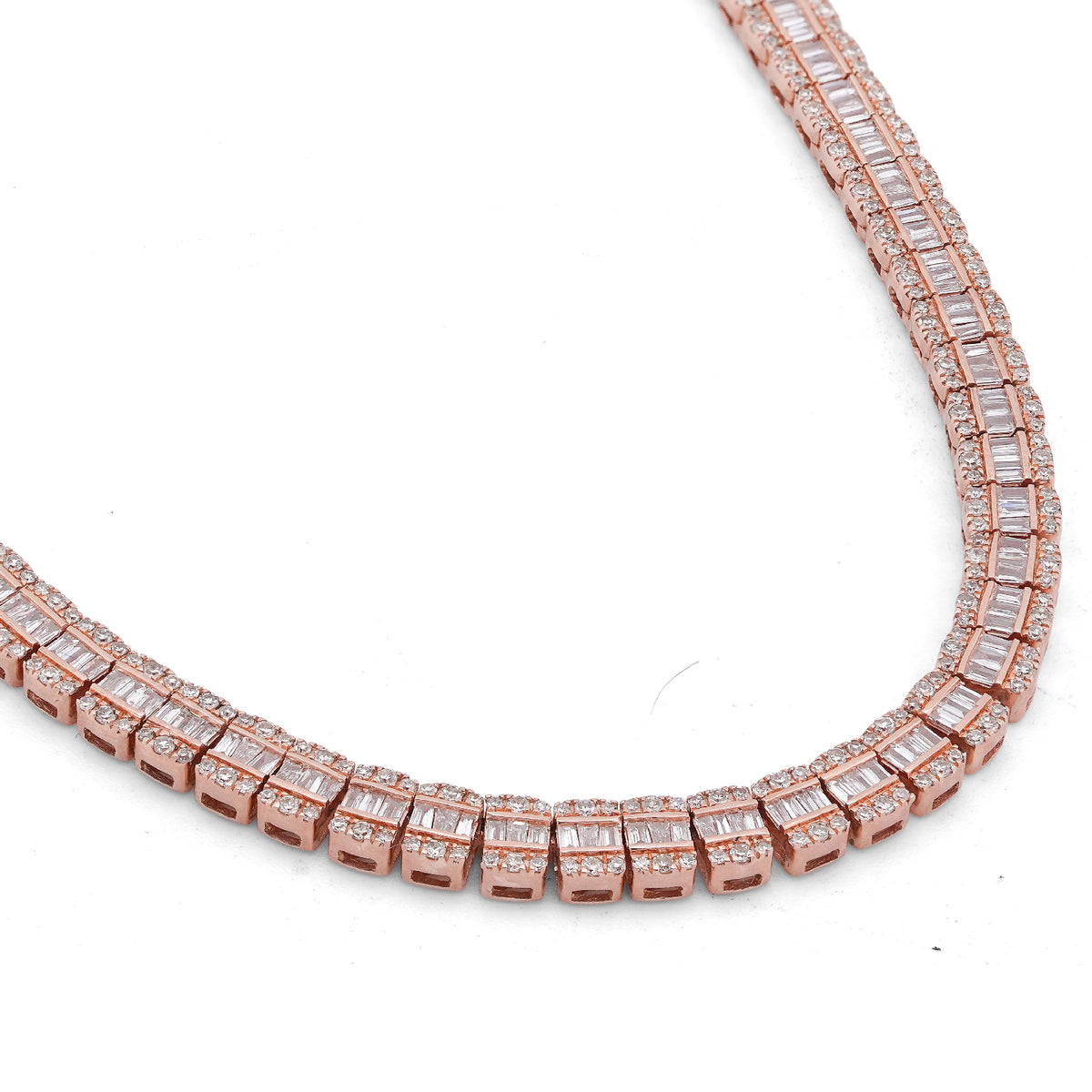 10K Rose Gold 6.01CT Natural Diamond Natural Diamond Baguette Centre Row 4MM Tennis Chain 22" Men Women Necklace — view 6